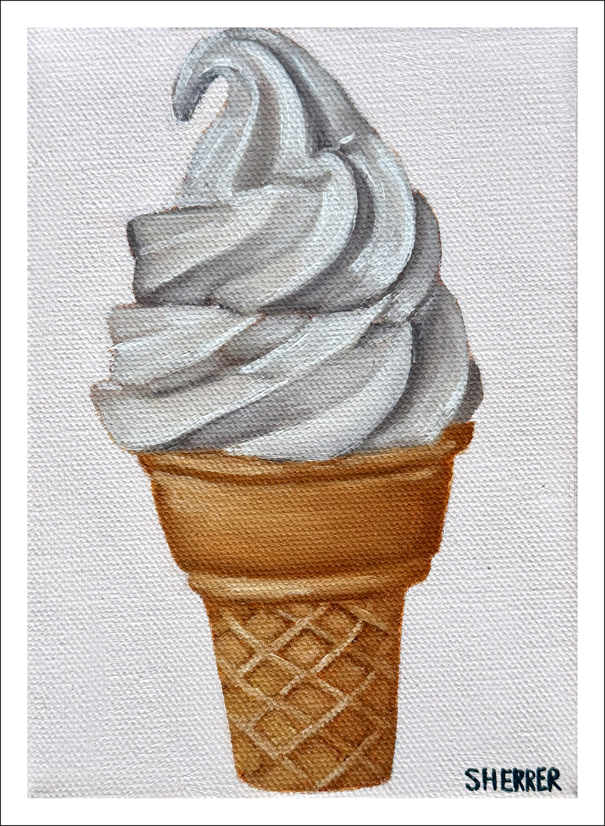 Ice Cream Vanilla fine art print by Caroline Sherrer, featuring a nostalgic vanilla flavored ice cream cone served as a swirl.
